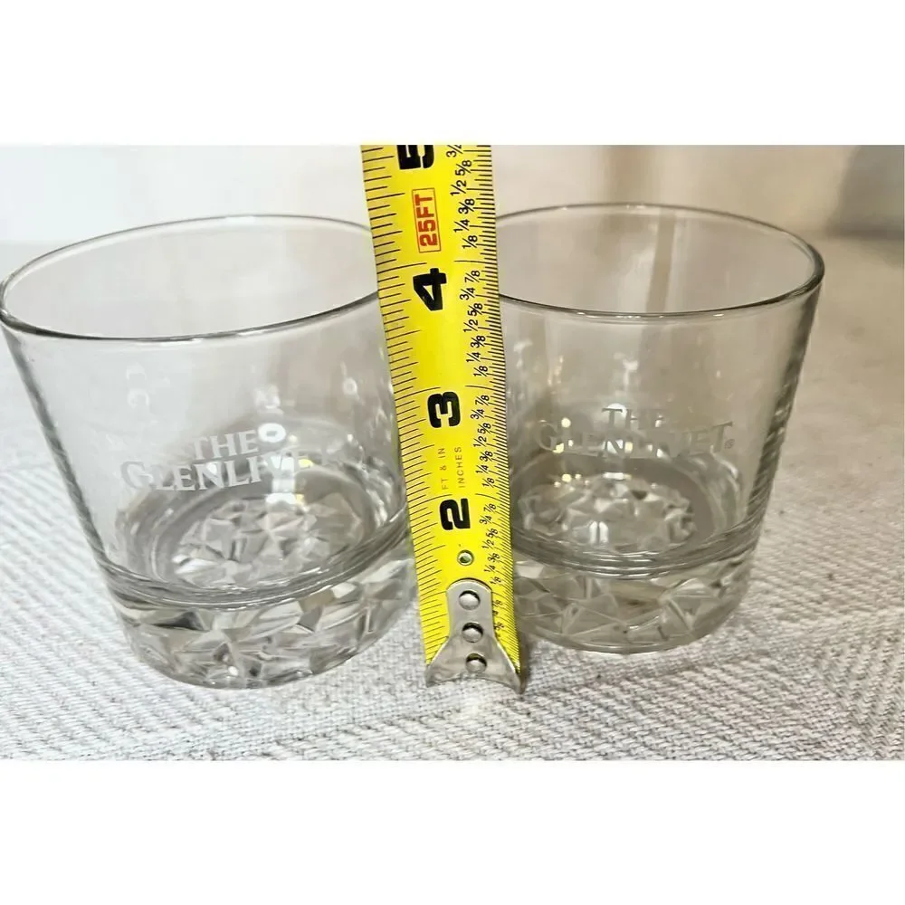 Collectible Set of 2 Heavy Diamond Cut The Glenlivet Rocks Whiskey Glasses EC